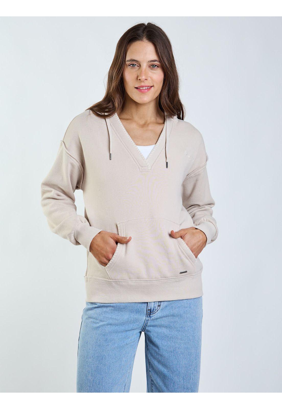 Poleron Canguro Wavey Beige Mujer Maui and Sons-6