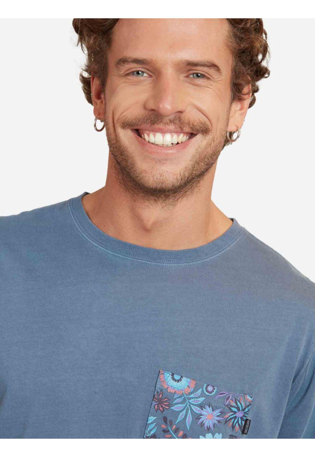 Polera Pigment Dye Pocket Flowers Tees Hombre Azul Maui And Sons-2