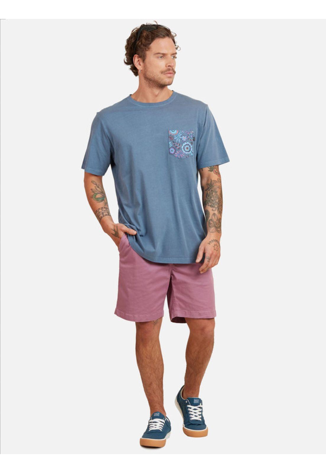 Polera Pigment Dye Pocket Flowers Tees Hombre Azul Maui And Sons-3