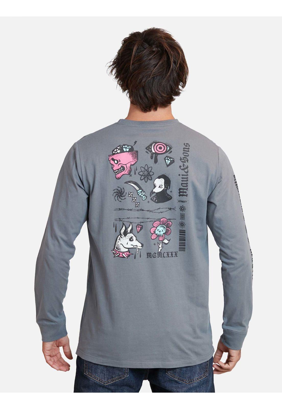 Polera skull punk tees Gris Oscuro Hombre Maui And Sons-1