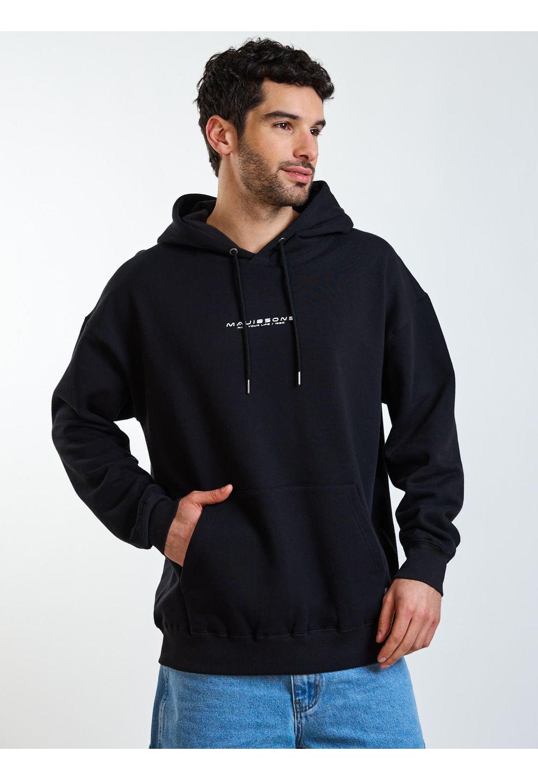 Poleron Canguro Script Negro Hombre Maui and Sons-5