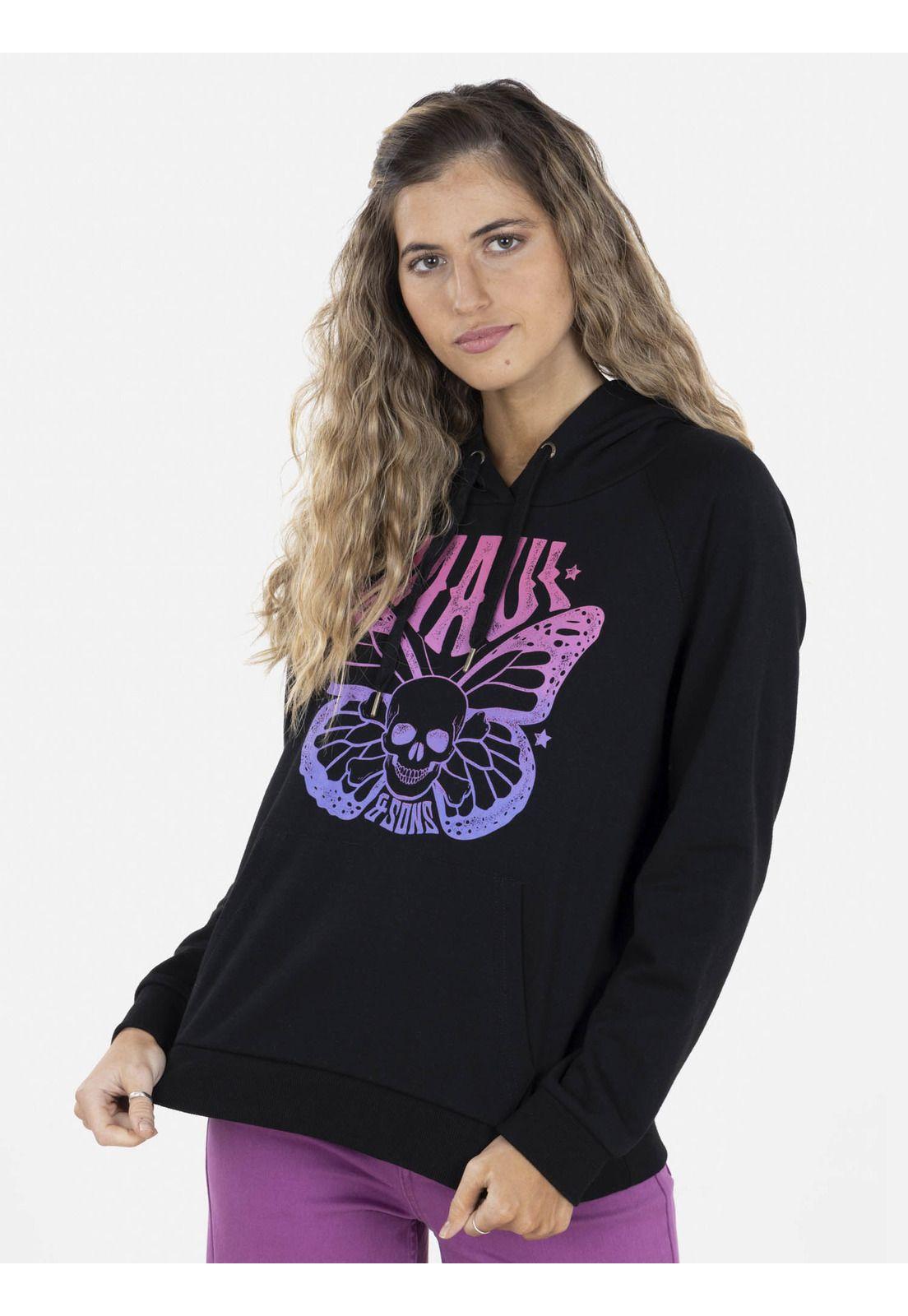 Poleron BUTTERFLY POWER HOODIE Mujer Negro Maui and Sons-0