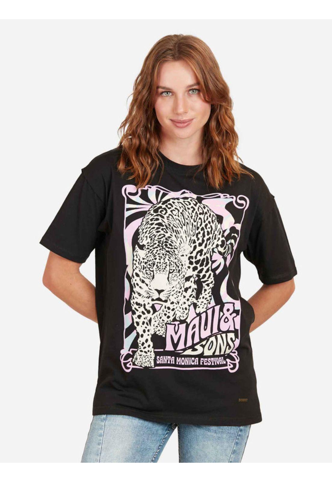 Polera Magic Tiger Mujer Negro Maui And Sons-0