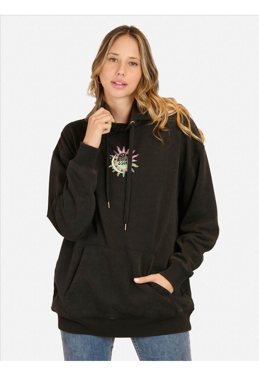 Poleron Canguro Moon Negro Mujer Maui And Sons-0