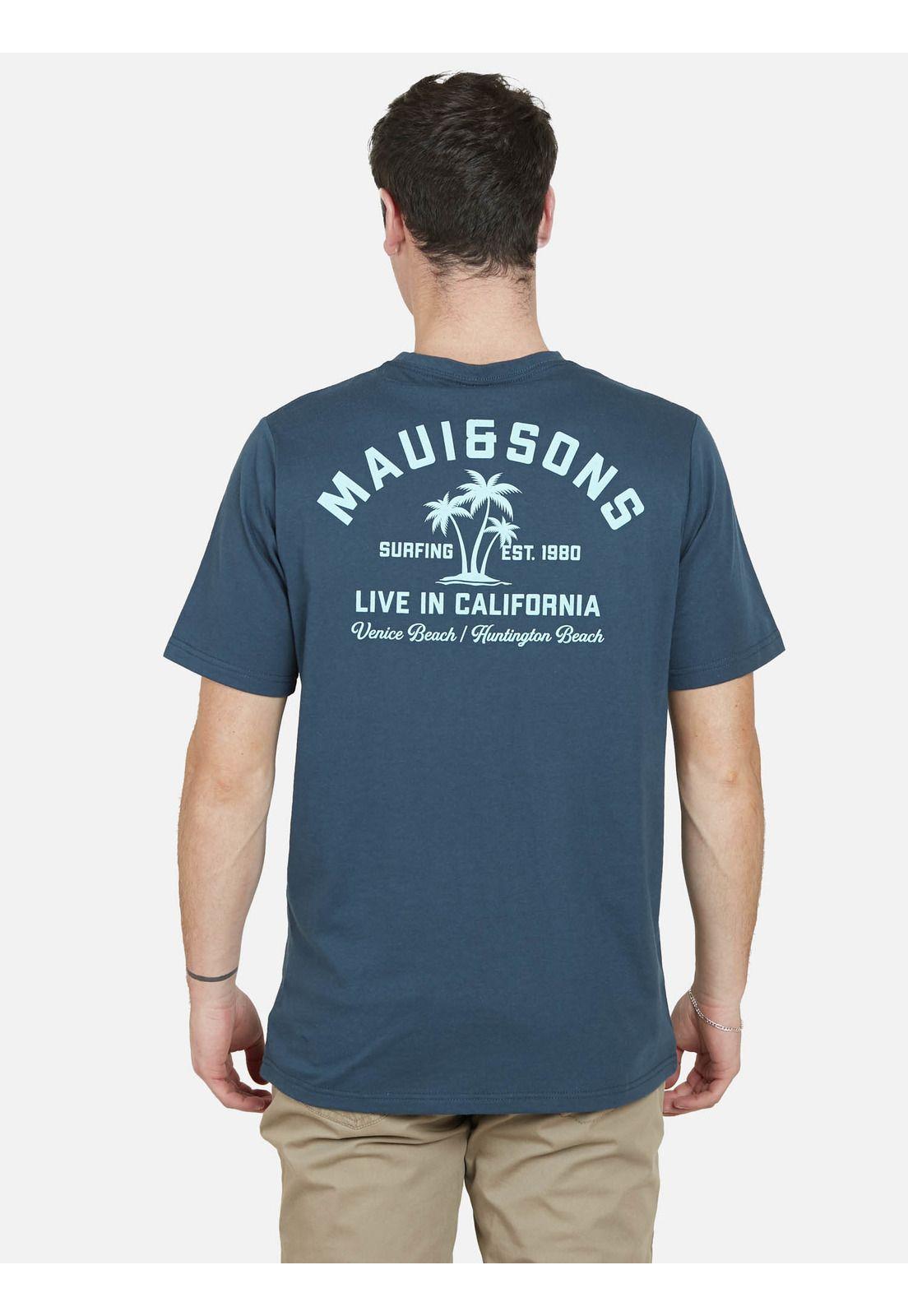 Polera LIVE IN LAX Hombre Azul Maui and Sons-1