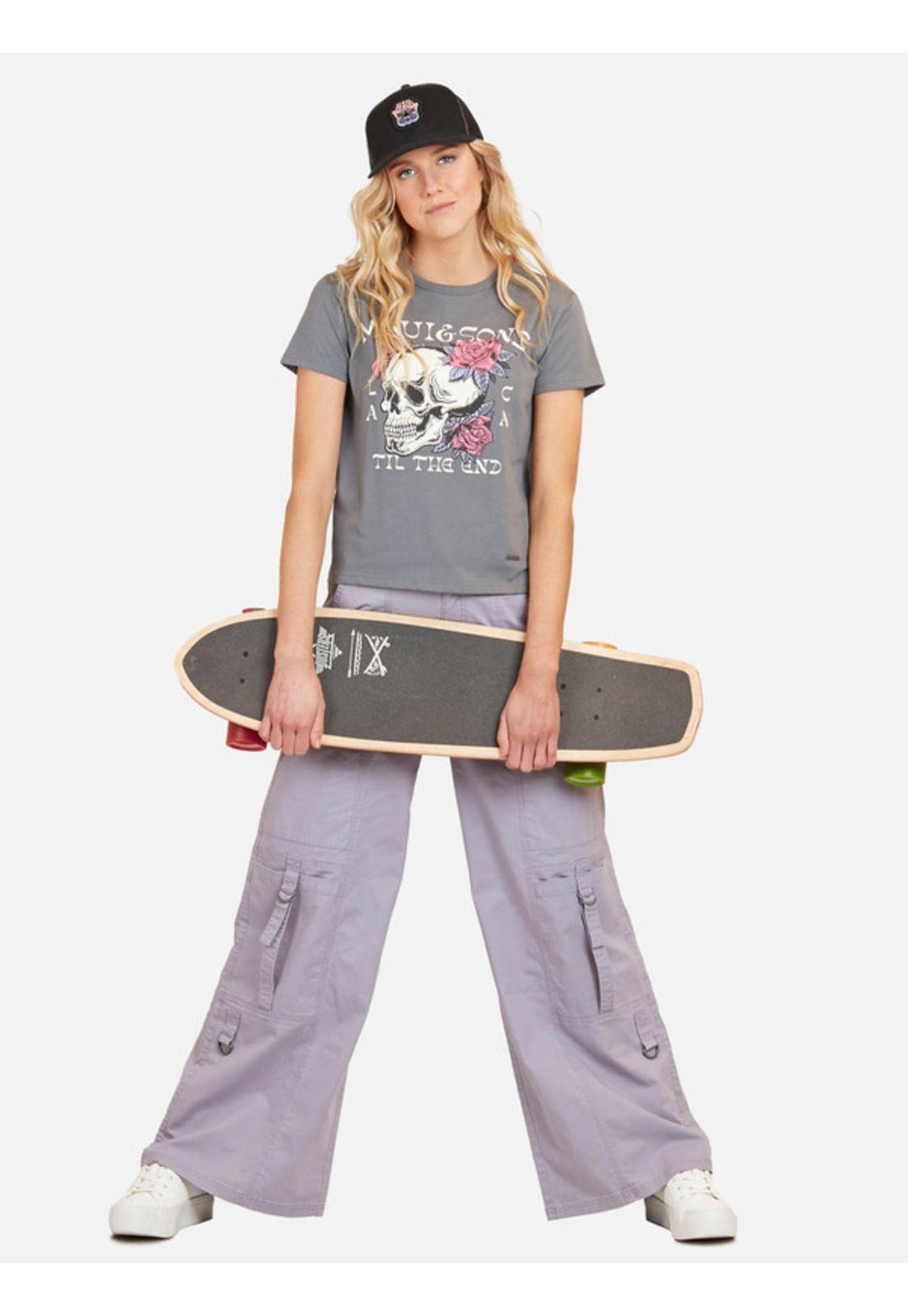 Polera Cool Skull Mujer Gris Maui And Sons-3