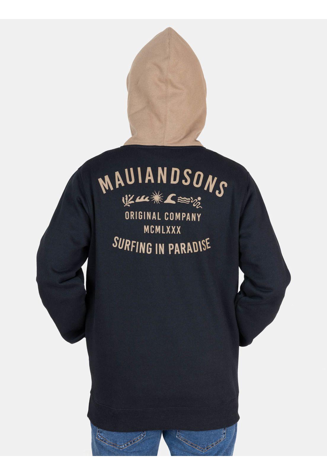 Poleron Canguro Waves Negro Hombre Maui And Sons-1