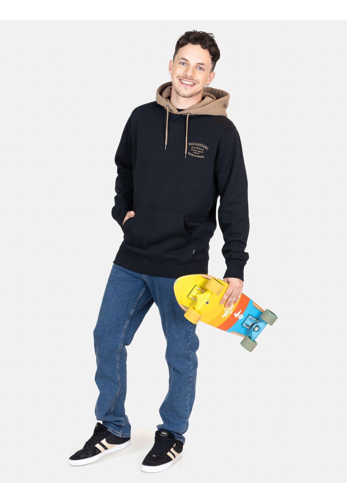 Poleron Canguro Waves Negro Hombre Maui And Sons-3