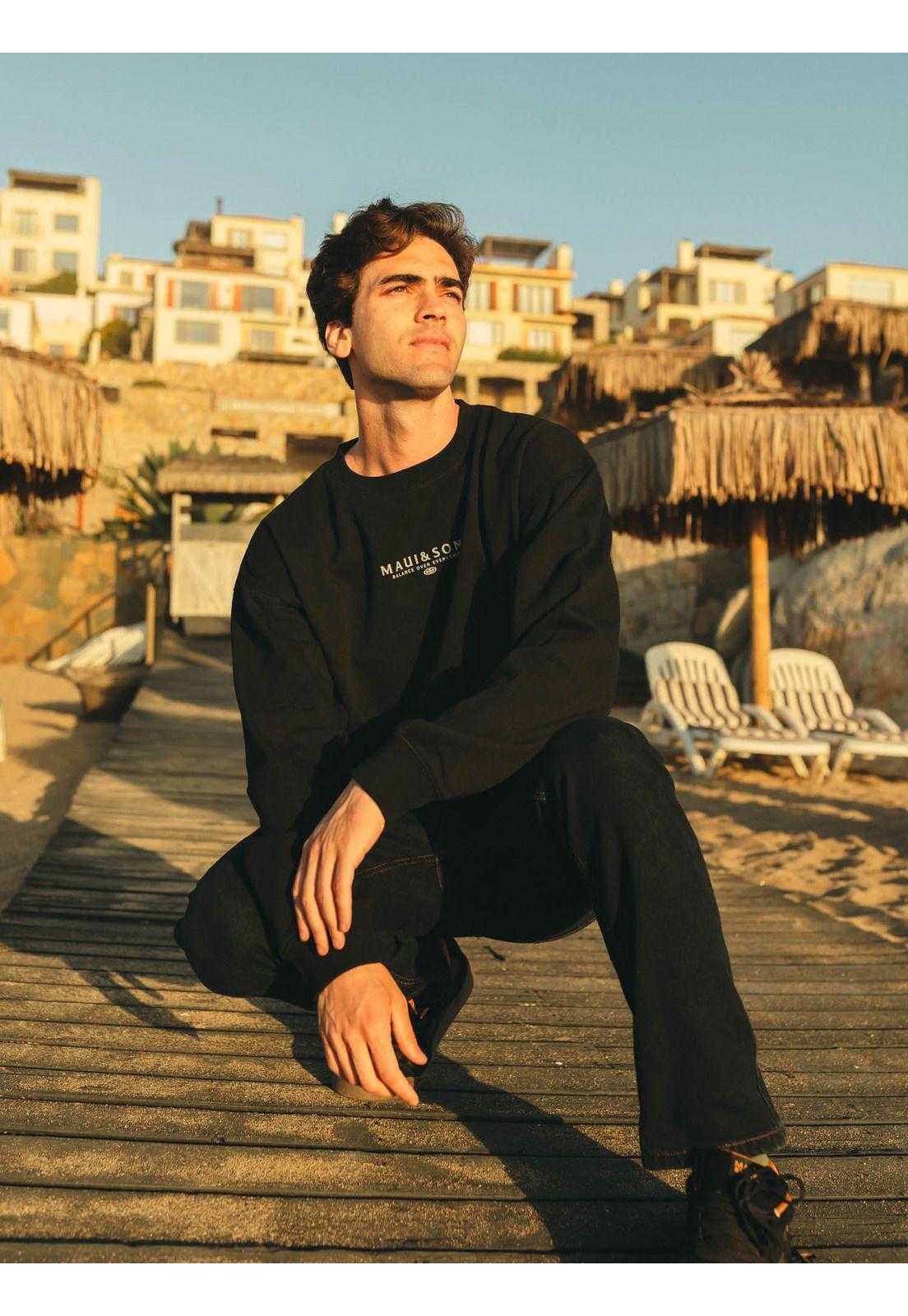 Poleron CR Balance Crew Negro Hombre Maui And Sons-2