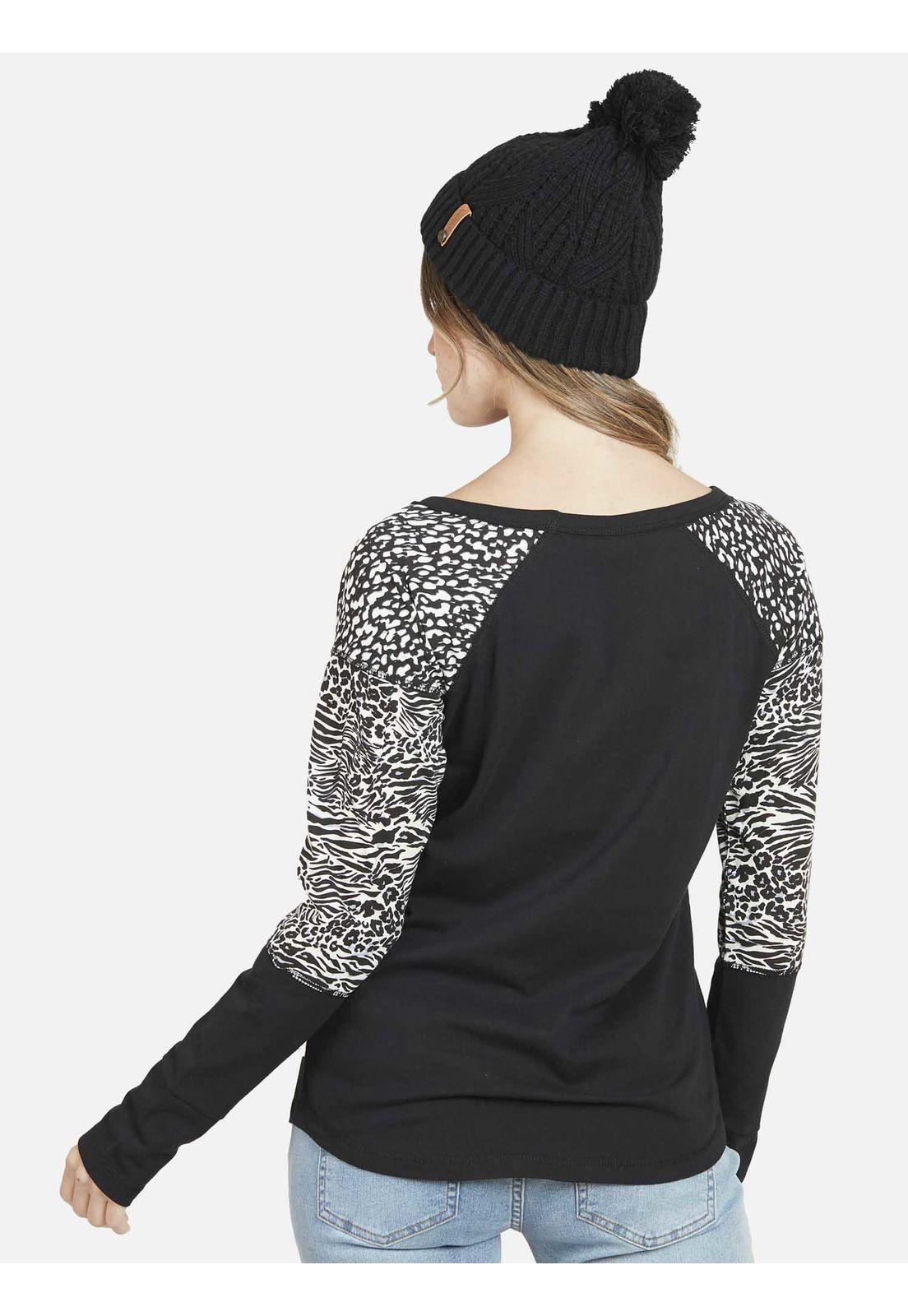 Polera Manga Larga ABSTRACT LEOPARD Mujer Negro Maui & Sons-1