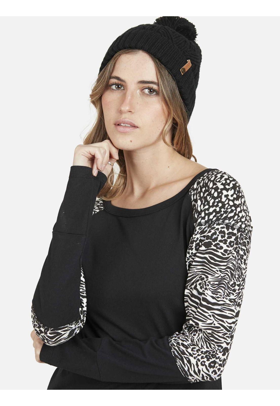 Polera Manga Larga ABSTRACT LEOPARD Mujer Negro Maui & Sons-2