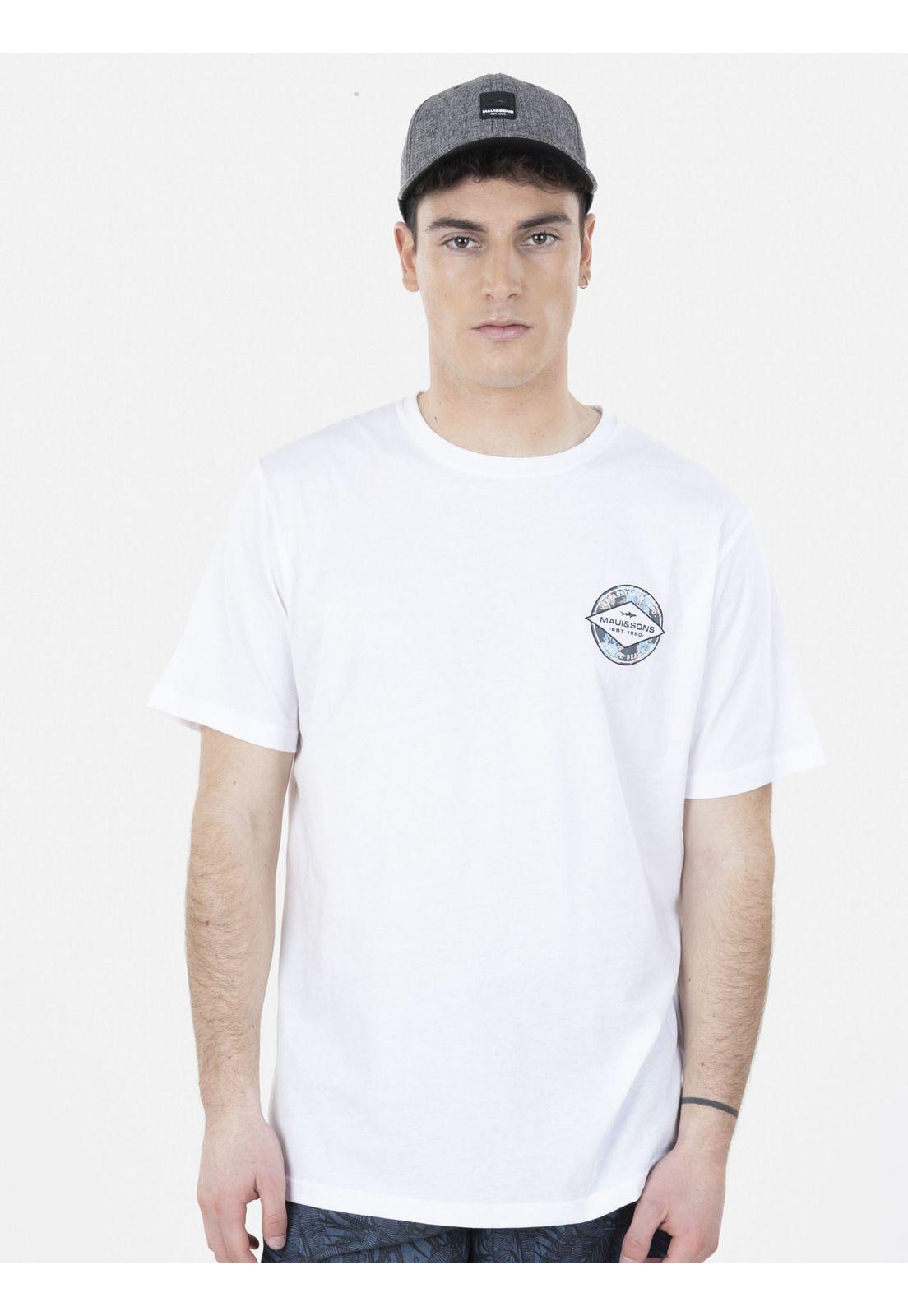 Polera SHIELD HIBISCUS Hombre Blanco Maui and Sons-0