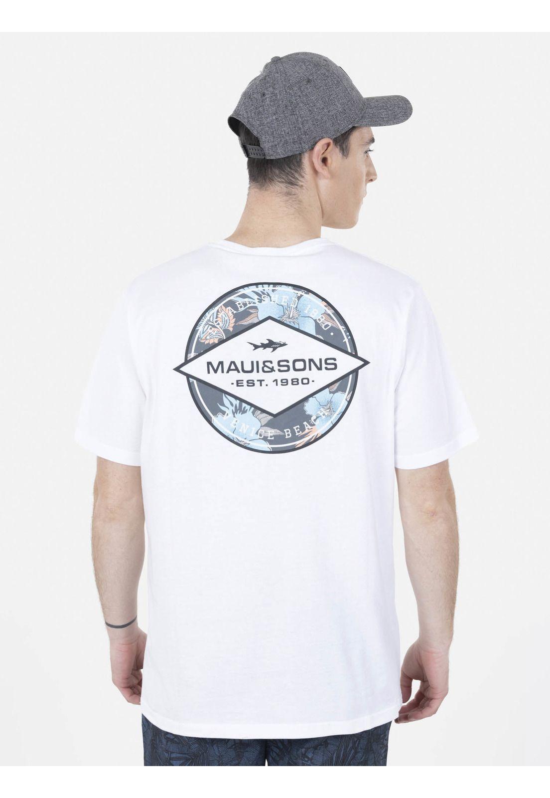 Polera SHIELD HIBISCUS Hombre Blanco Maui and Sons-1