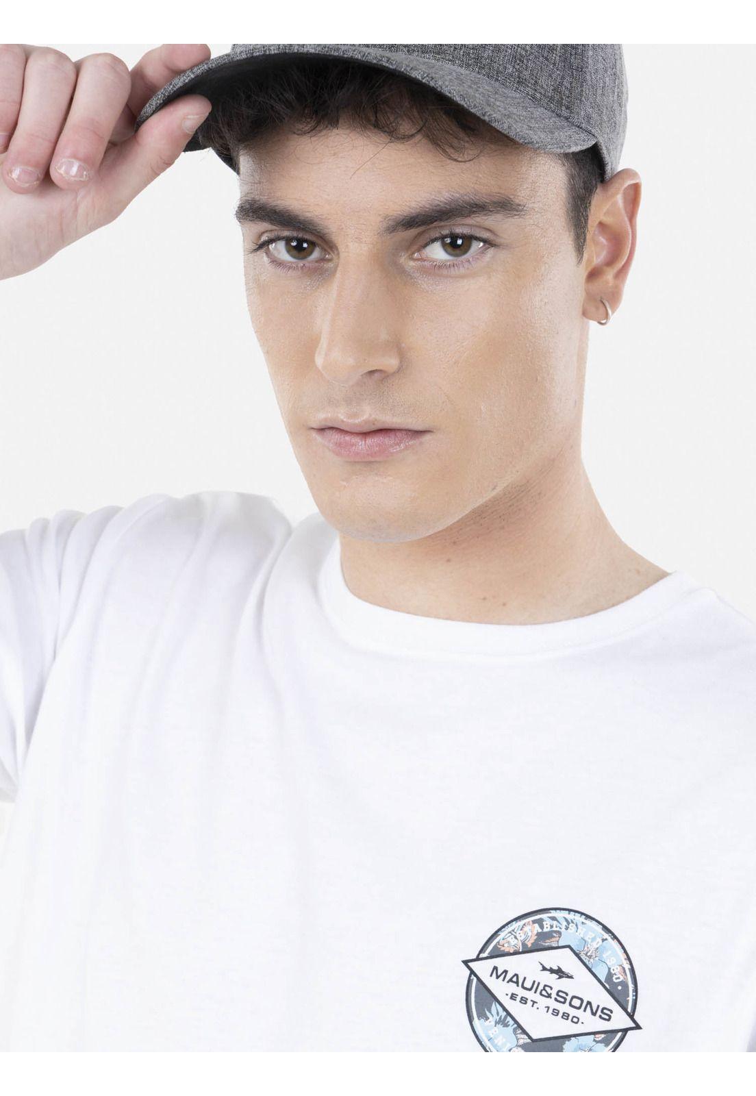 Polera SHIELD HIBISCUS Hombre Blanco Maui and Sons-2