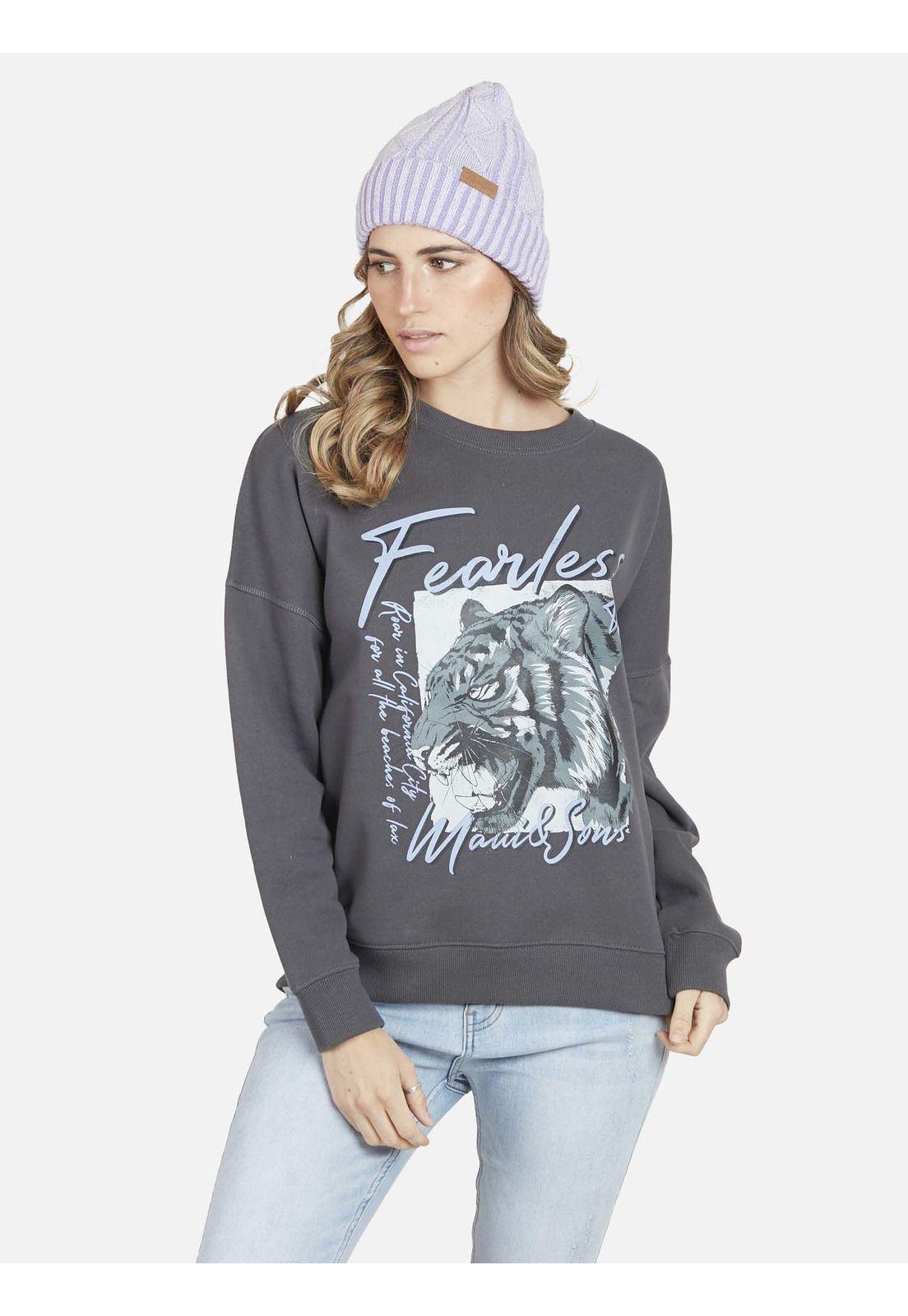 Poleron FEARLESS TIGGER CREW Mujer Gris Maui and Sons-0