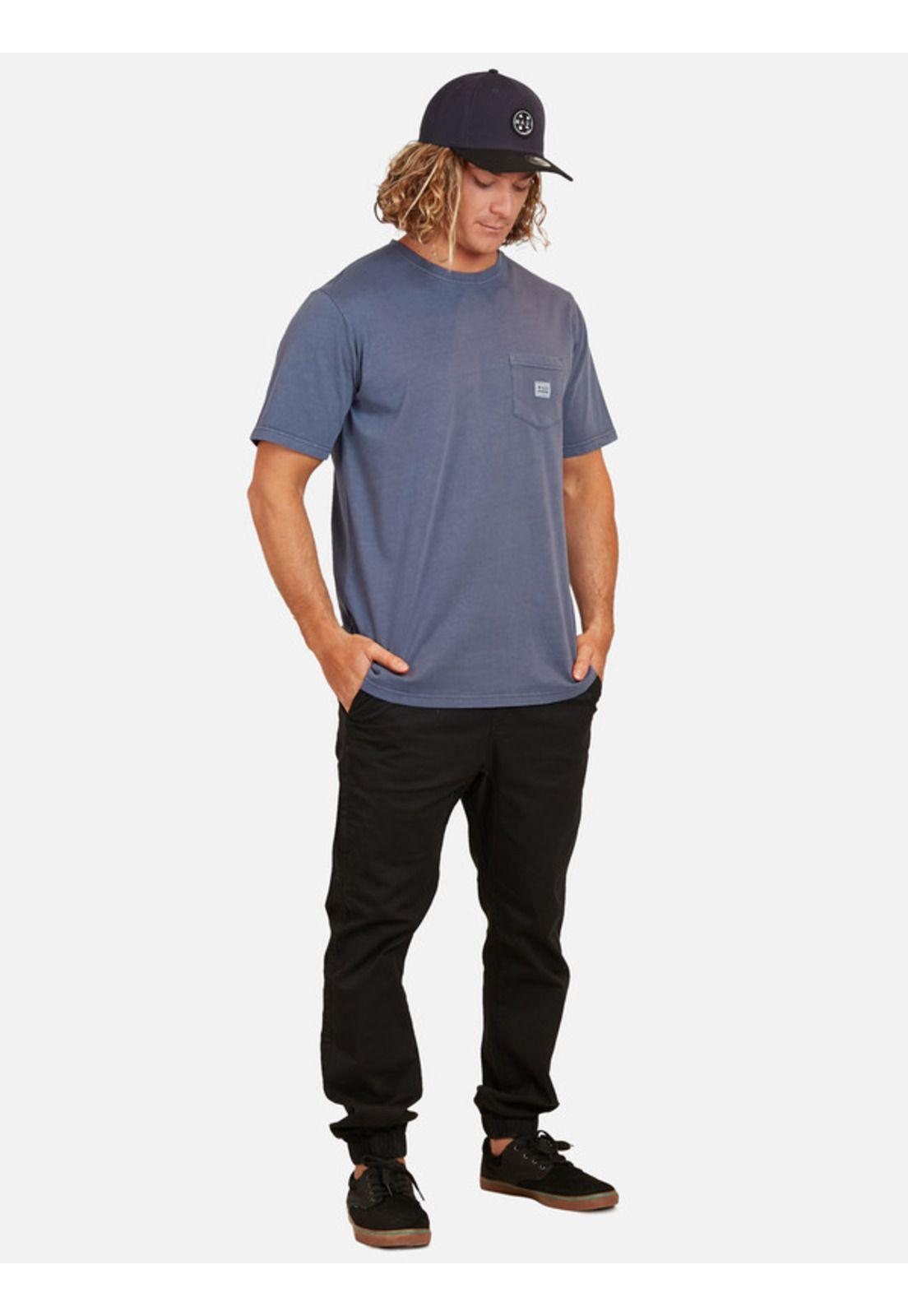 Polera Pigment Dye Pocket Woven Label Hombre Azul Maui And Sons-3
