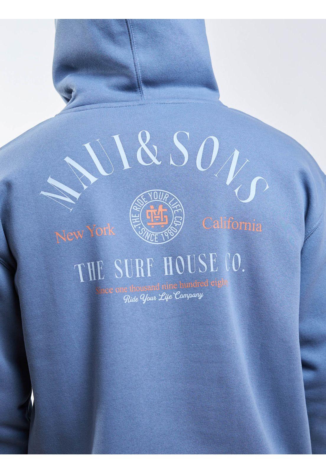 Poleron Canguro Surf house Celeste Hombre Maui And Sons-7