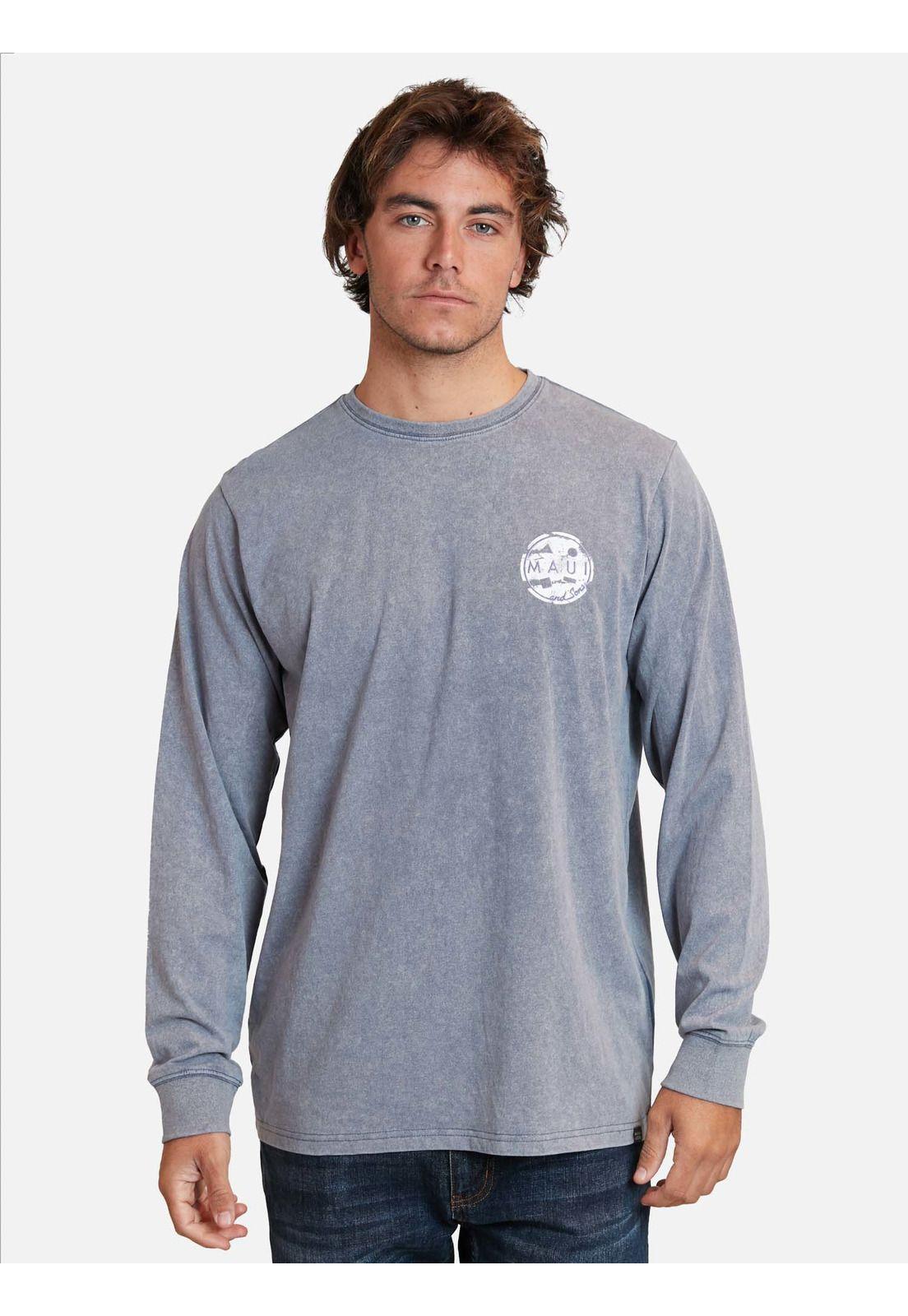 Polera logo wornout Ls tees Celeste Hombre Maui And Sons-0