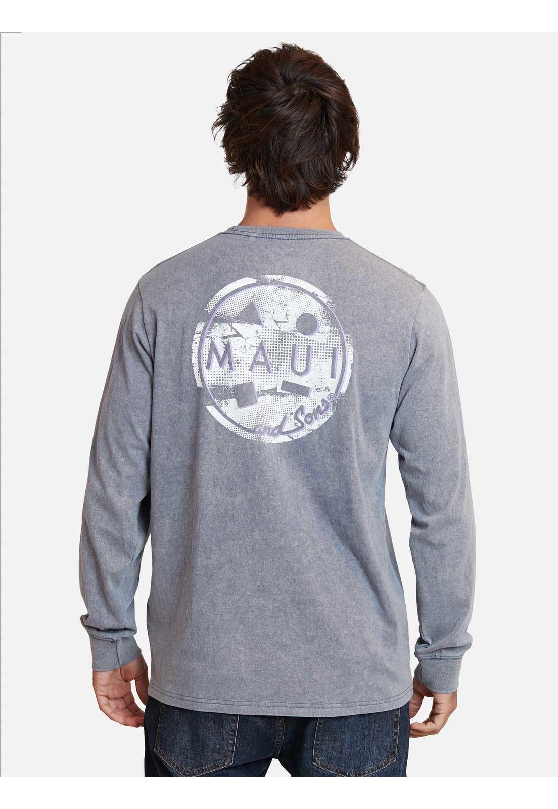 Polera logo wornout Ls tees Celeste Hombre Maui And Sons-1