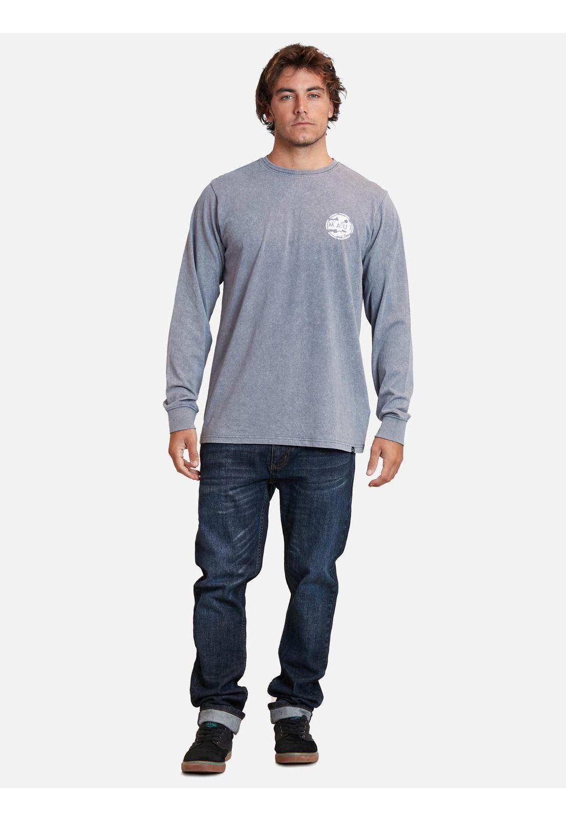 Polera logo wornout Ls tees Celeste Hombre Maui And Sons-2