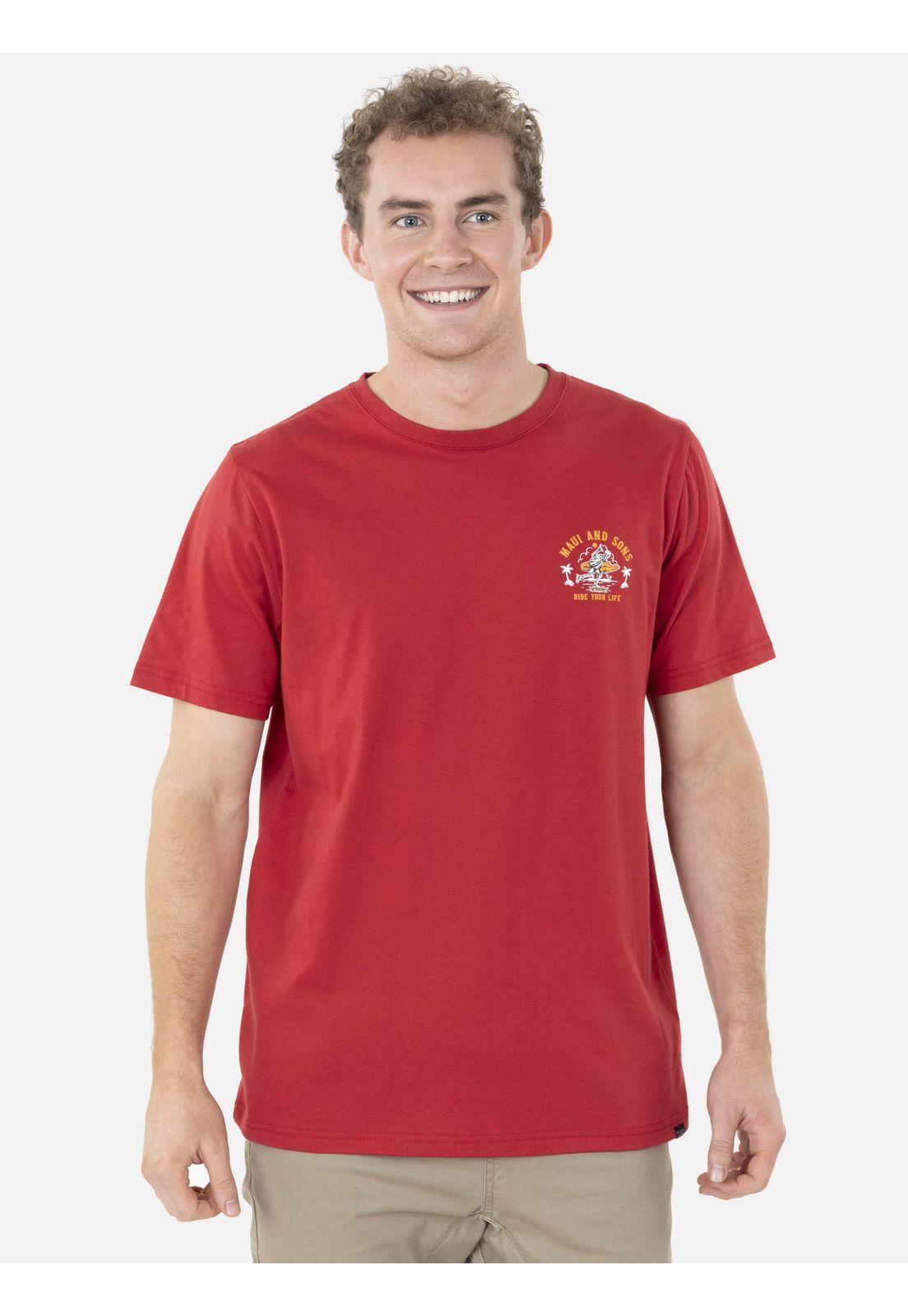 Polera SKULL RIDER Hombre Rojo Maui and Sons-0