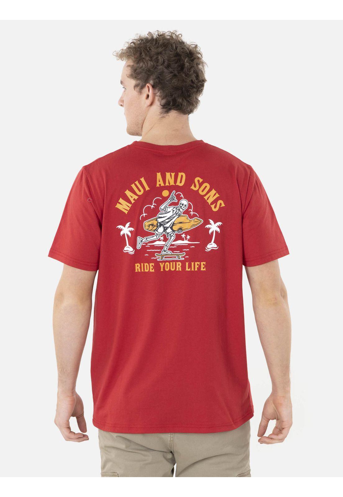 Polera SKULL RIDER Hombre Rojo Maui and Sons-1