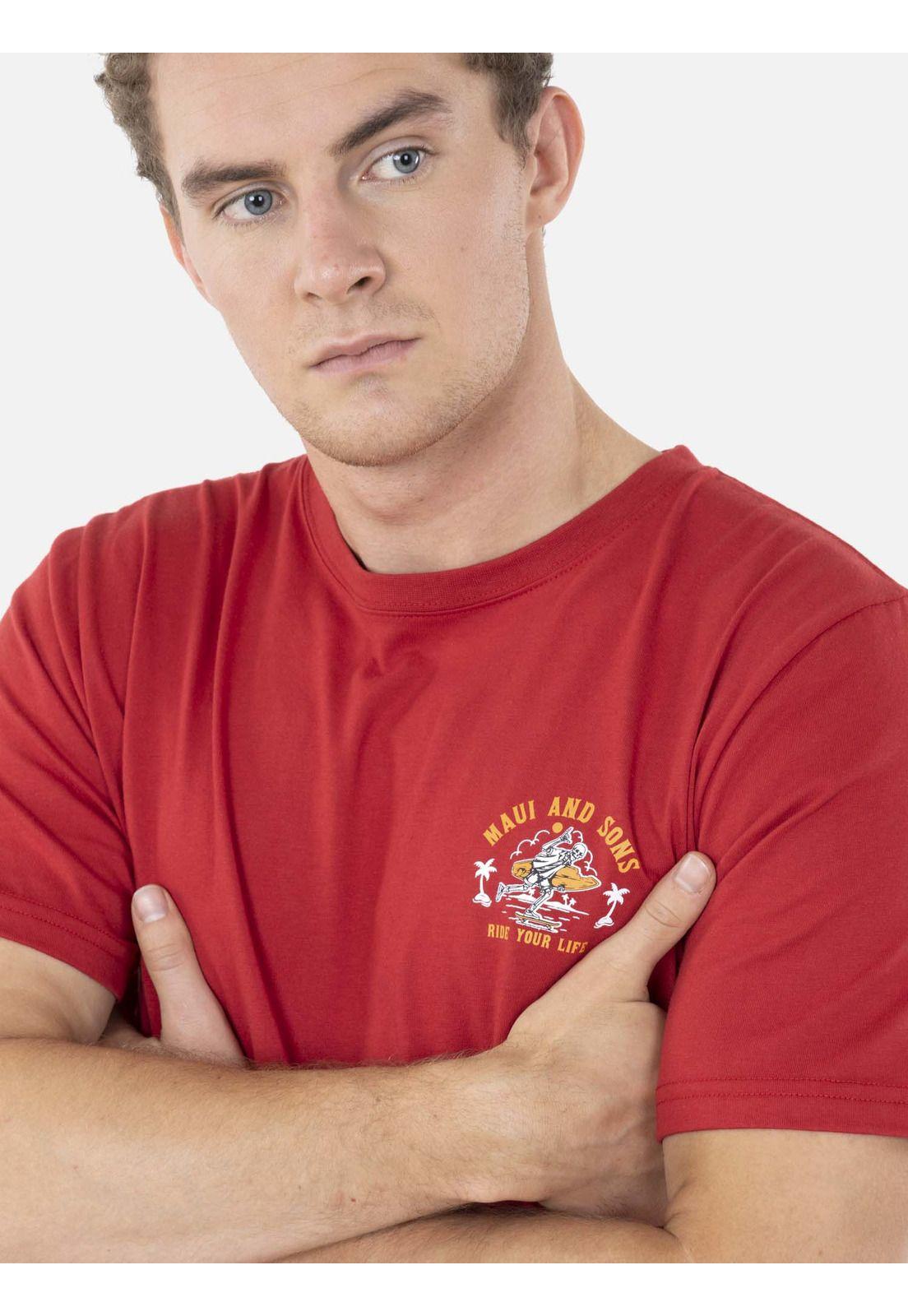 Polera SKULL RIDER Hombre Rojo Maui and Sons-2