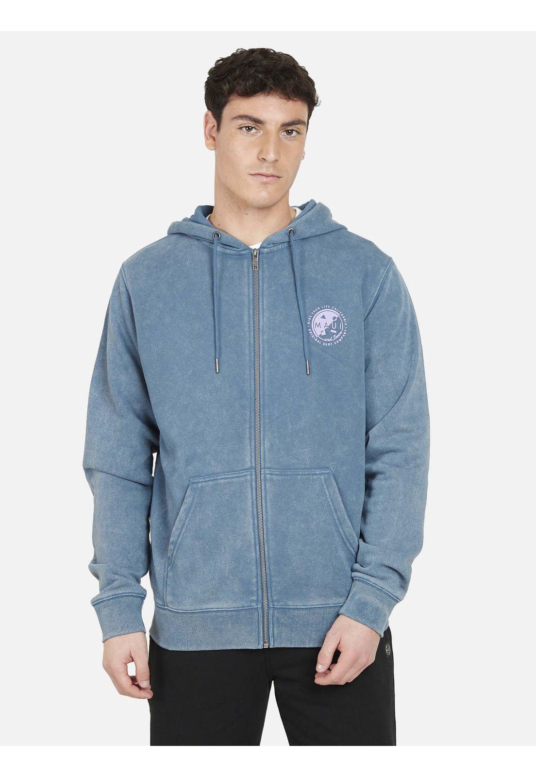 Poleron Fullzipper RETRO BADGE Hombre Azul Maui and Sons-0