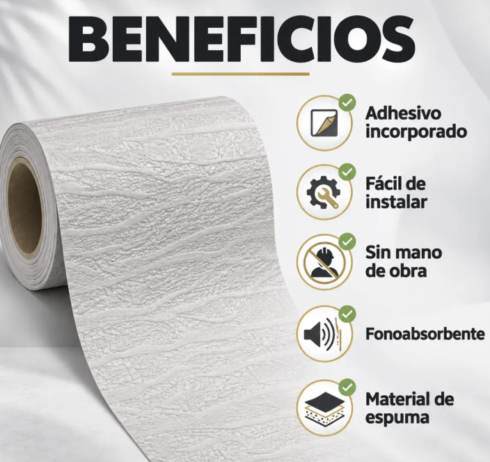 Papel Adhesivo Efecto Piedra Fonoabsorbente 3d Texturizado-3
