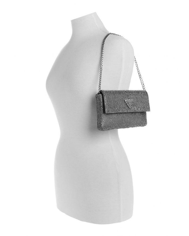 Cartera Guess Mujer Zalina Flap Clutch Plateado-4