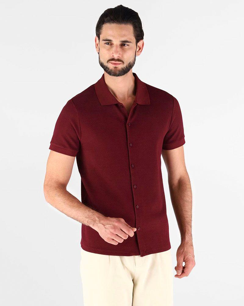 Polera Eco Ss Aaron Knit Button Down Morado Hombre-0