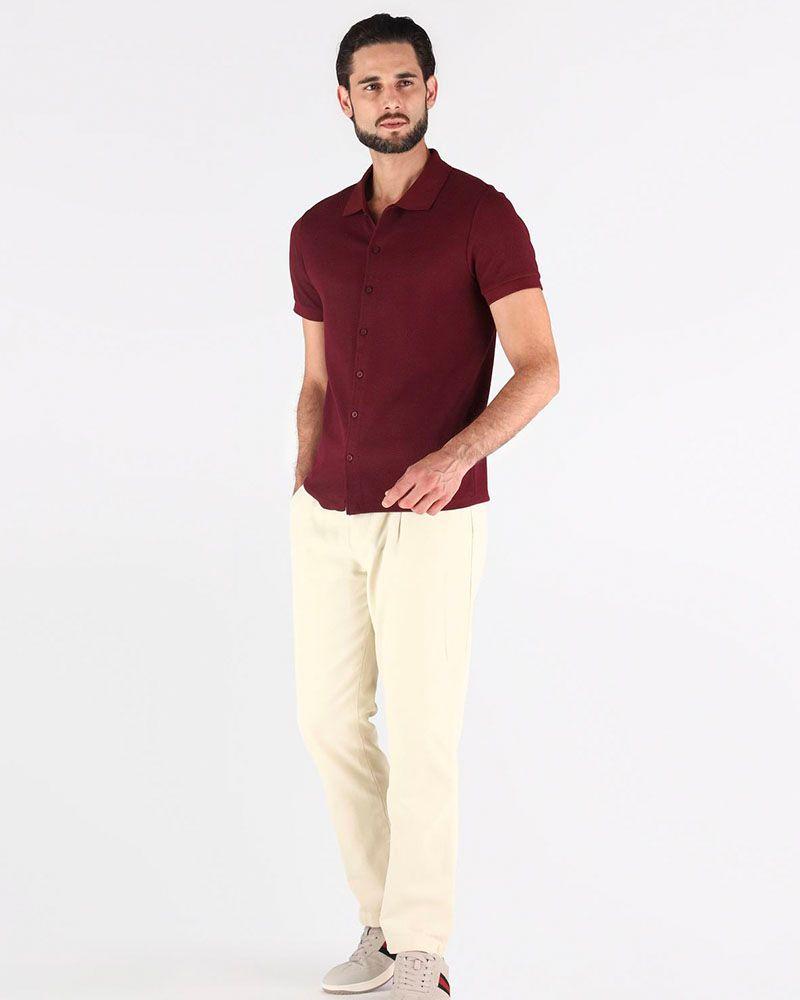 Polera Eco Ss Aaron Knit Button Down Morado Hombre-1