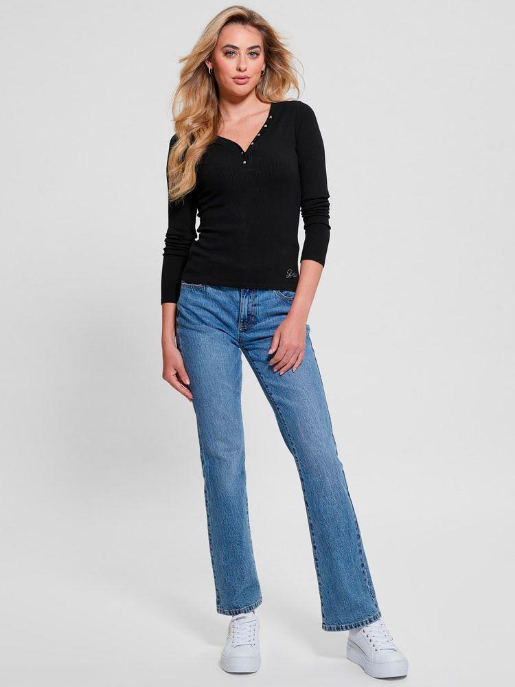 Polera Guess Mujer Ls Kyla Rib Henley Negro-2