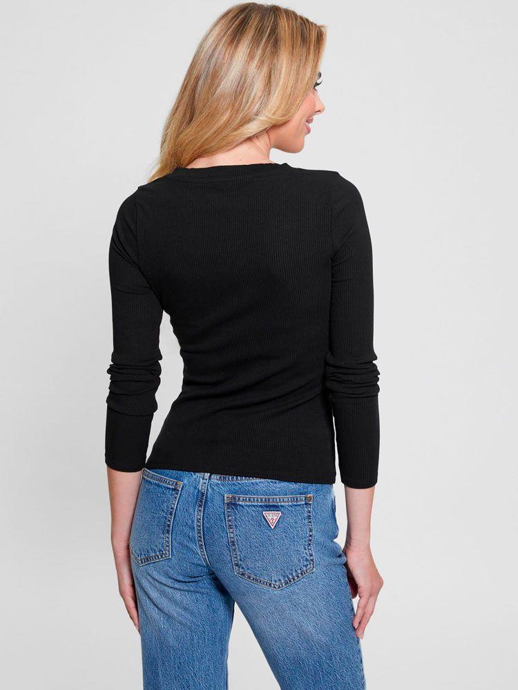 Polera Guess Mujer Ls Kyla Rib Henley Negro-3