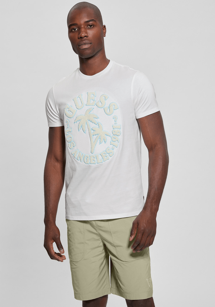 Polera Guess Hombre Ss Bsc Chenille Logo Tee Blanco-2