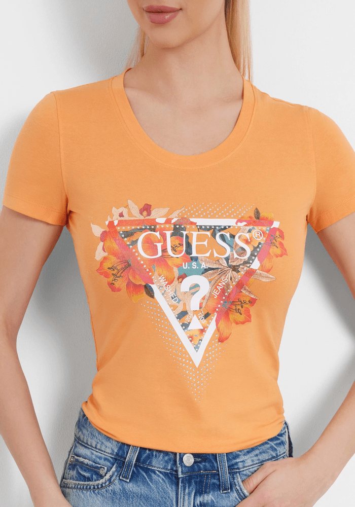 Polera Guess Mujer Ss Cn Tropical Triangle Tee Naranjo-3