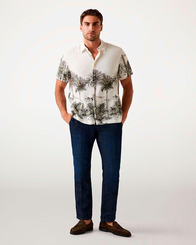 Camisa Guess Hombre Ss Eco Rayon Palm Canyon Shirt Blanco-1