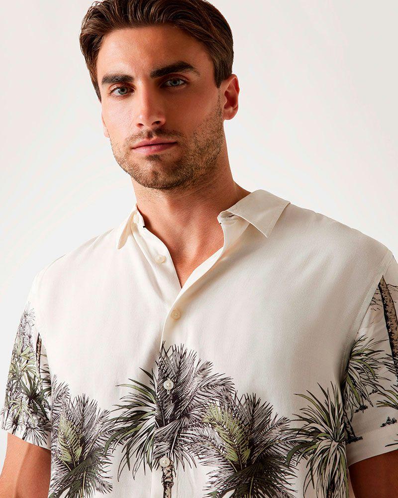Camisa Guess Hombre Ss Eco Rayon Palm Canyon Shirt Blanco-3