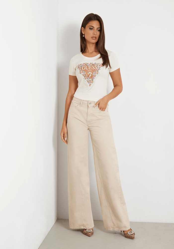 Polera Guess Mujer Ss Cn Bouquet Triangle Tee Blanco-1