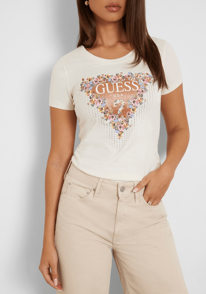 Polera Guess Mujer Ss Cn Bouquet Triangle Tee Blanco-3