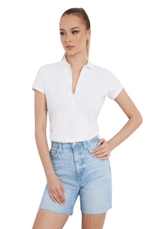 Polera Guess Mujer Ss Script Logo Liza Jsy Polo Blanco-0