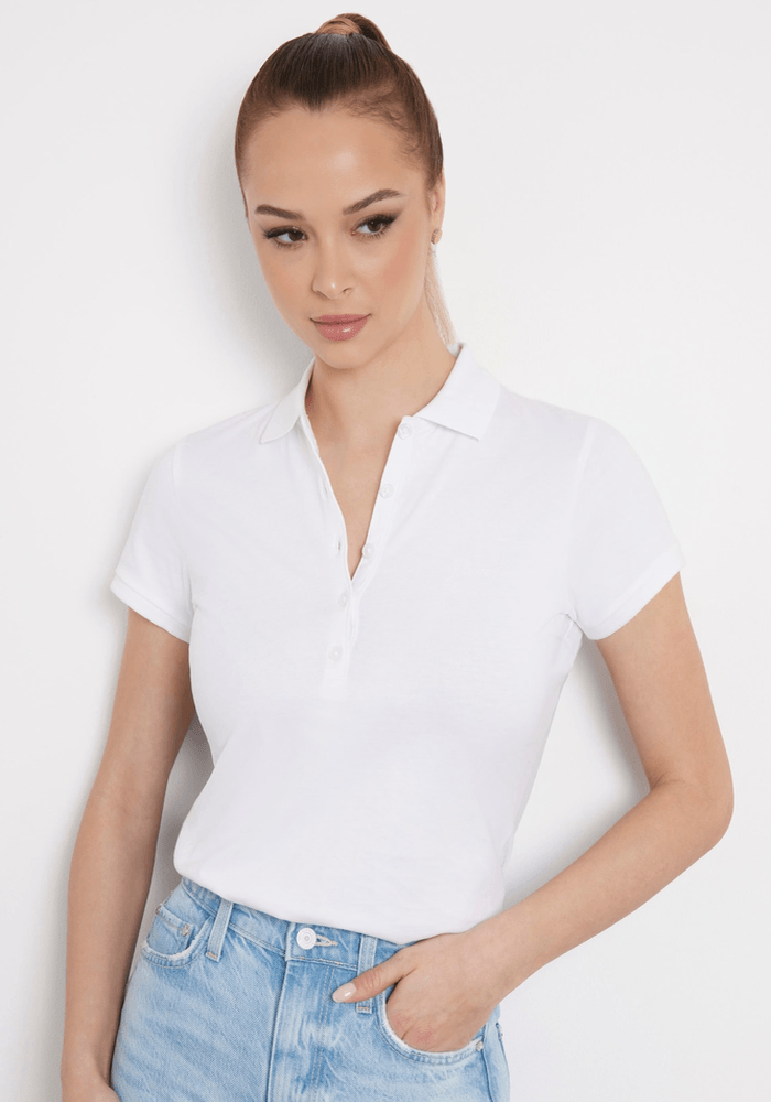 Polera Guess Mujer Ss Script Logo Liza Jsy Polo Blanco-3