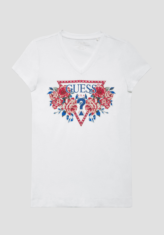 Polera Guess Mujer Ss Vn Roses Triangle Tee Blanco-1