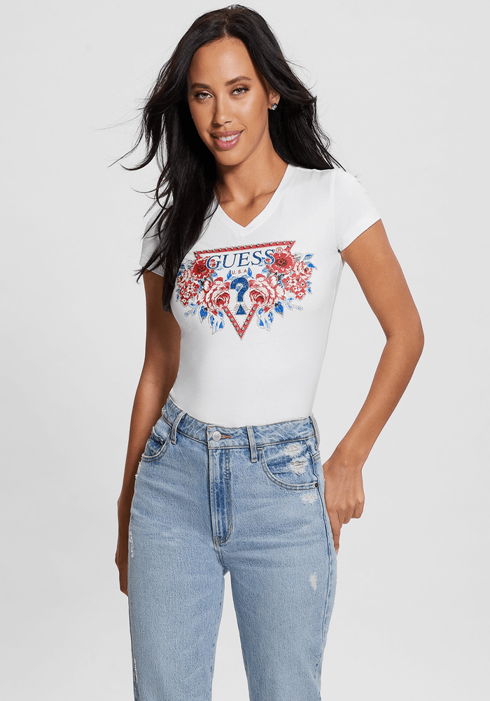 Polera Guess Mujer Ss Vn Roses Triangle Tee Blanco-2