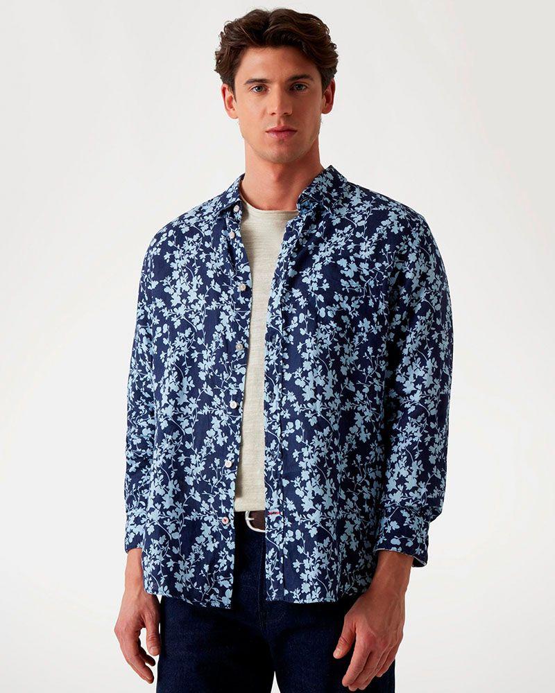 Camisa Ls Napa Linen Vines Azul-0