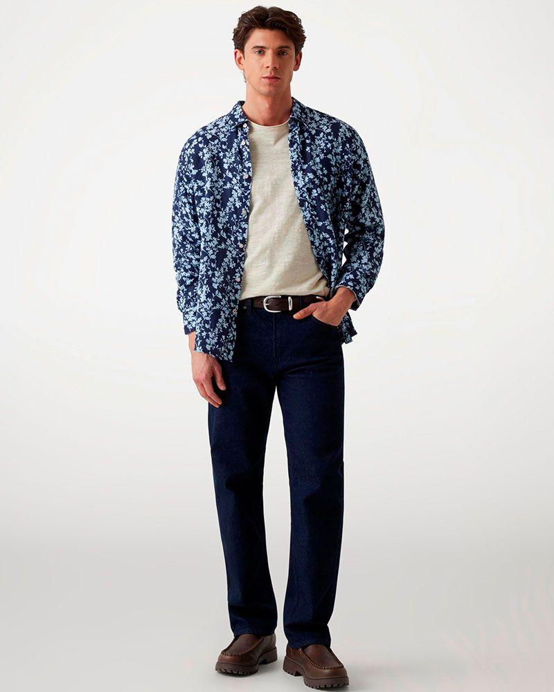 Camisa Ls Napa Linen Vines Azul-1