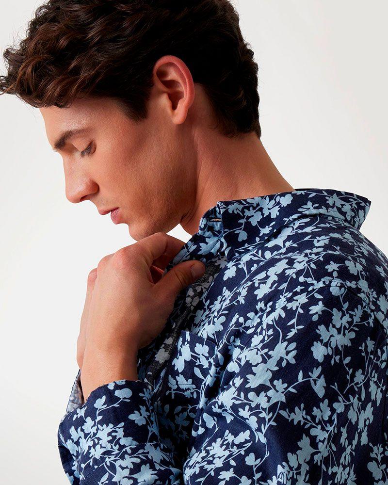 Camisa Ls Napa Linen Vines Azul-3