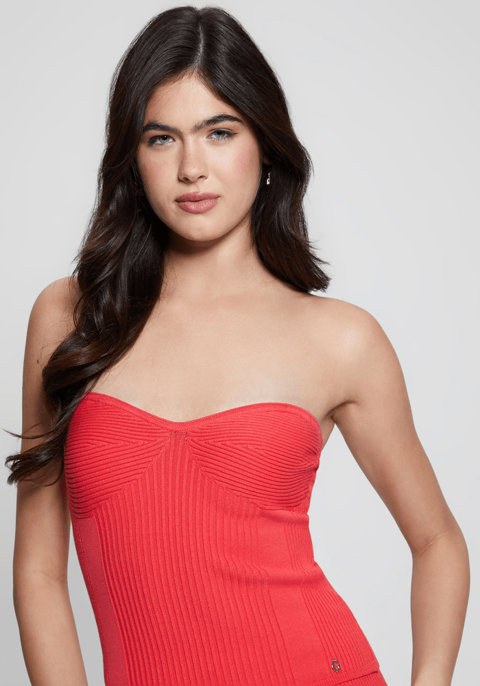 Top Guess Mujer Selina Rib Tube Top Naranjo-2