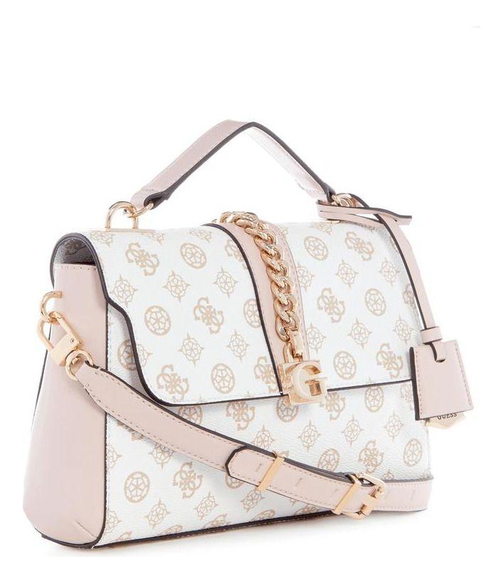 Cartera Guess Mujer Tiberia Top Handle Flap Blanco.-1