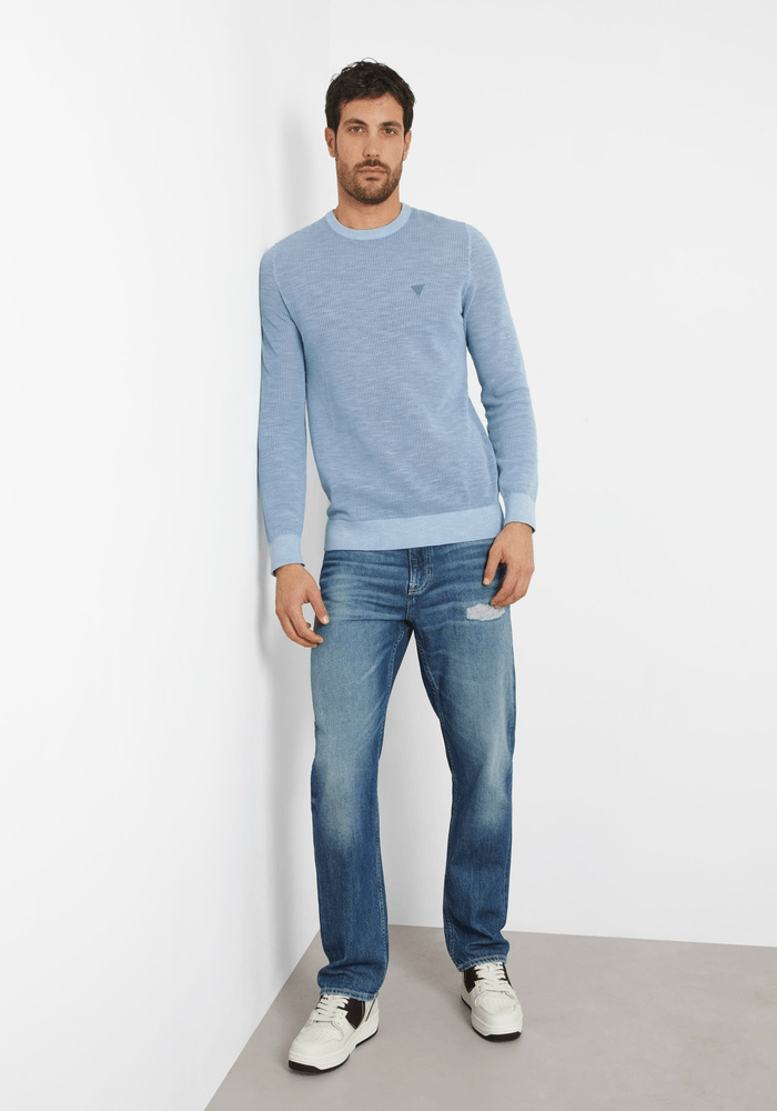 Tejido Guess Hombre Casey Ls Cn Net Stitch Washed Celeste-1
